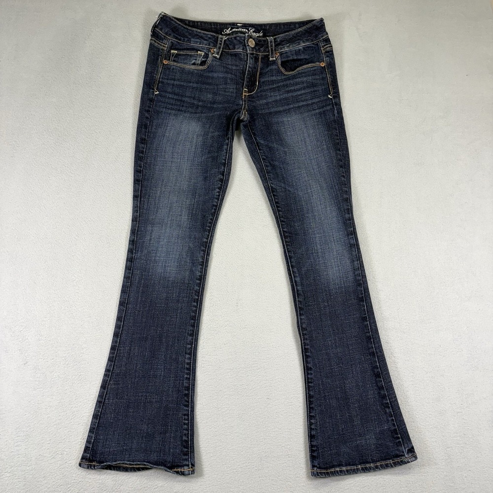American Eagle Jeans Womens 8 Dark Wash Skinny Kick Boot Sequin Pocket Stretch